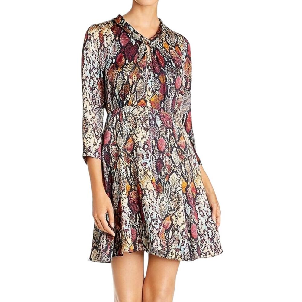 Rebecca Taylor Watercolor Snake Skin Hammered Silk Midi Career Dress Size 4